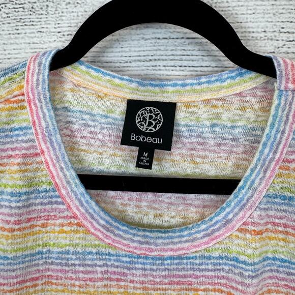 Bobeau Women's Rainbow Striped 3/4 Sleeve Tie Side Top Size Medium - Picture 6 of 7